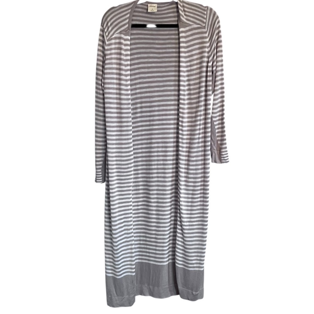 Soma Longline Duster Longline Open Front Cardigan in Gray and White size Small